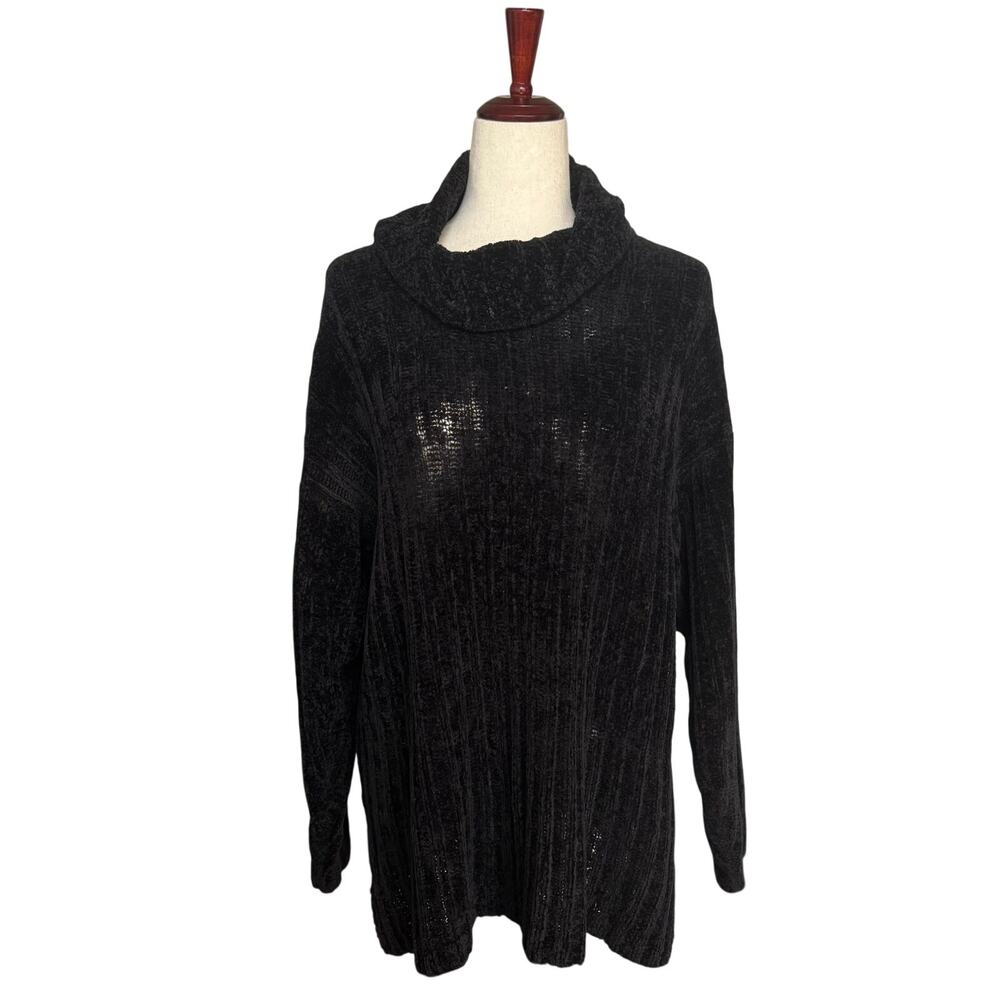 Vtg April Cornell Chenille Turtleneck Sweater Womens M Black Witchy‎ Whimsigoth